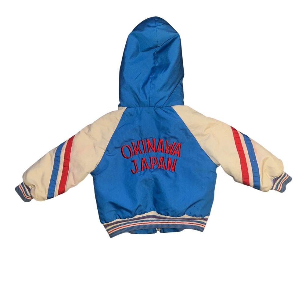 Vintage Weather Tamer Kids Okinawa Japan Souvenir Bomber Jacket Blue Borg Hooded